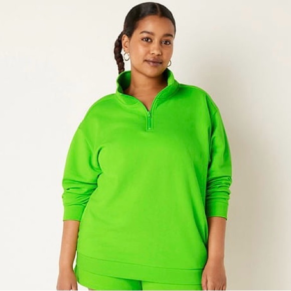 VS VICTORIAS SECRET PINK CAMPUS HALF ZIP PULLOVER SWEATER JACKET TOP GREEN XXL - Picture 3 of 6